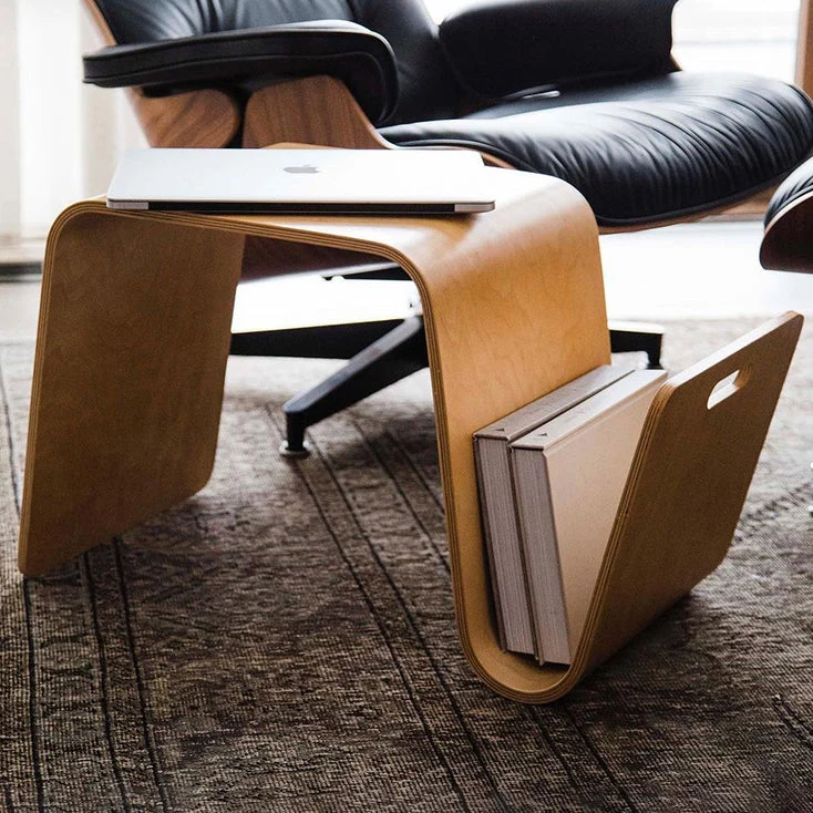 Contemporary Scandinavian N-shaped Square Plywood End Table 1-Tier For Living Room