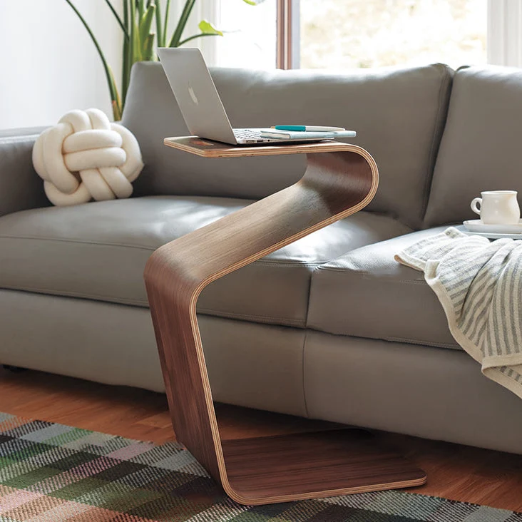 Contemporary Scandinavian N-shaped Square Plywood End Table 1-Tier For Living Room