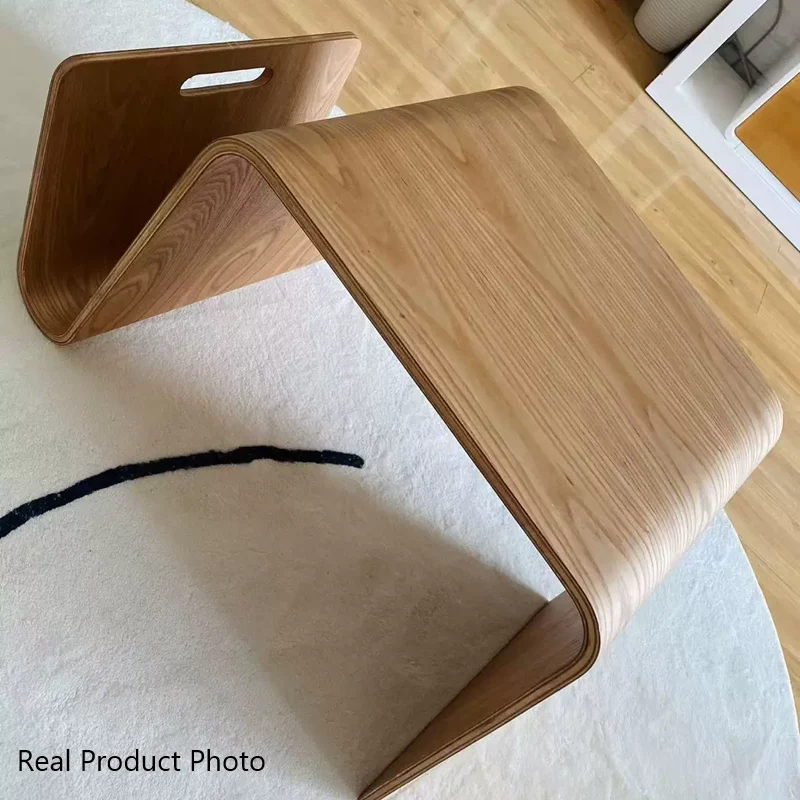 Contemporary Scandinavian N-shaped Square Plywood End Table 1-Tier For Living Room