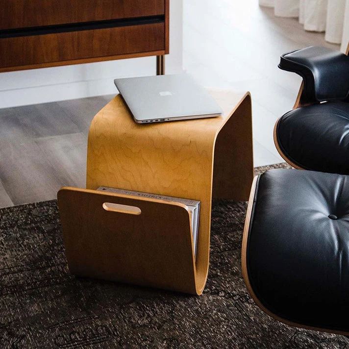 Contemporary Scandinavian N-shaped Square Plywood End Table 1-Tier For Living Room