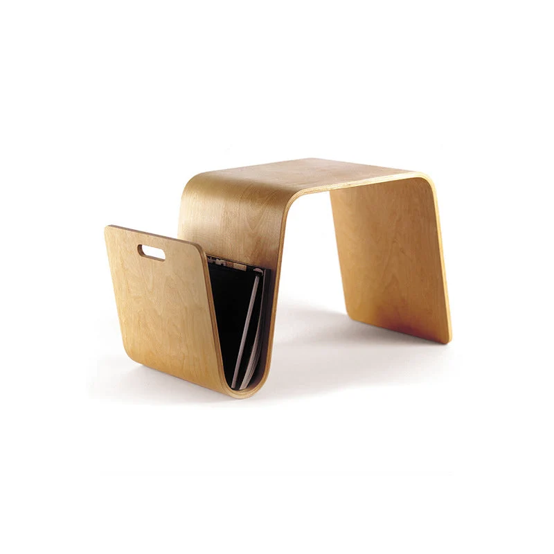 Contemporary Scandinavian N-shaped Square Plywood End Table 1-Tier For Living Room