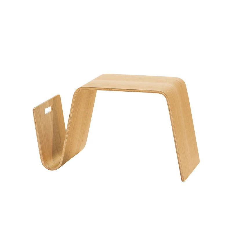 Contemporary Scandinavian N-shaped Square Plywood End Table 1-Tier For Living Room