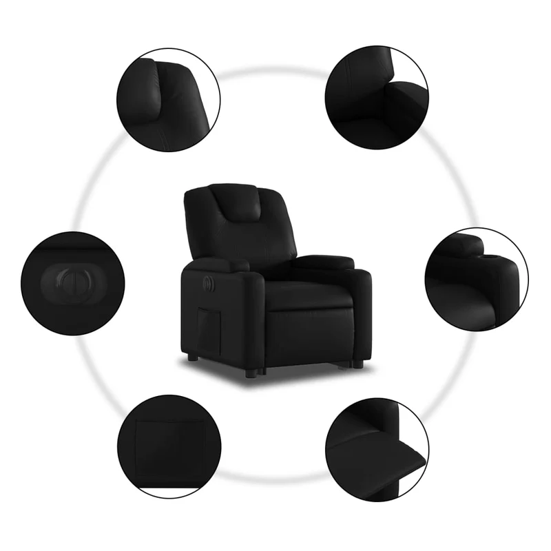 Fauteuil relax TV fonction de levage électrique très confortable en PVC noir DEC028462