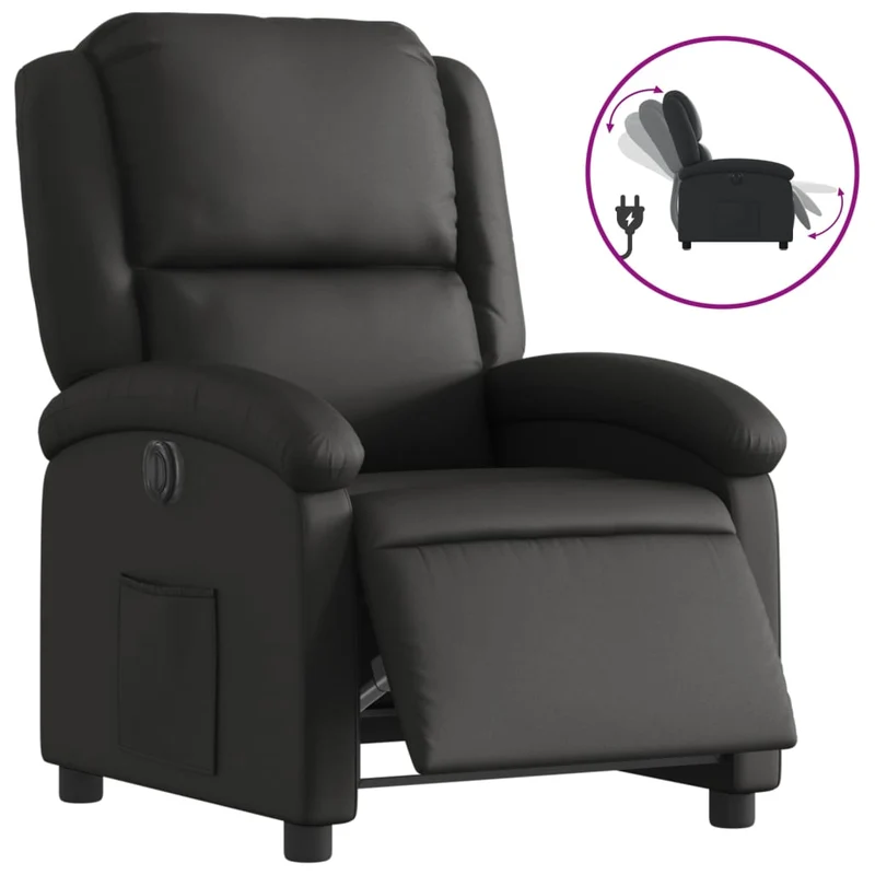 Fauteuil relax TV fonction d'inclinaison électrique très confortable en cuir véritable noir DEC028459