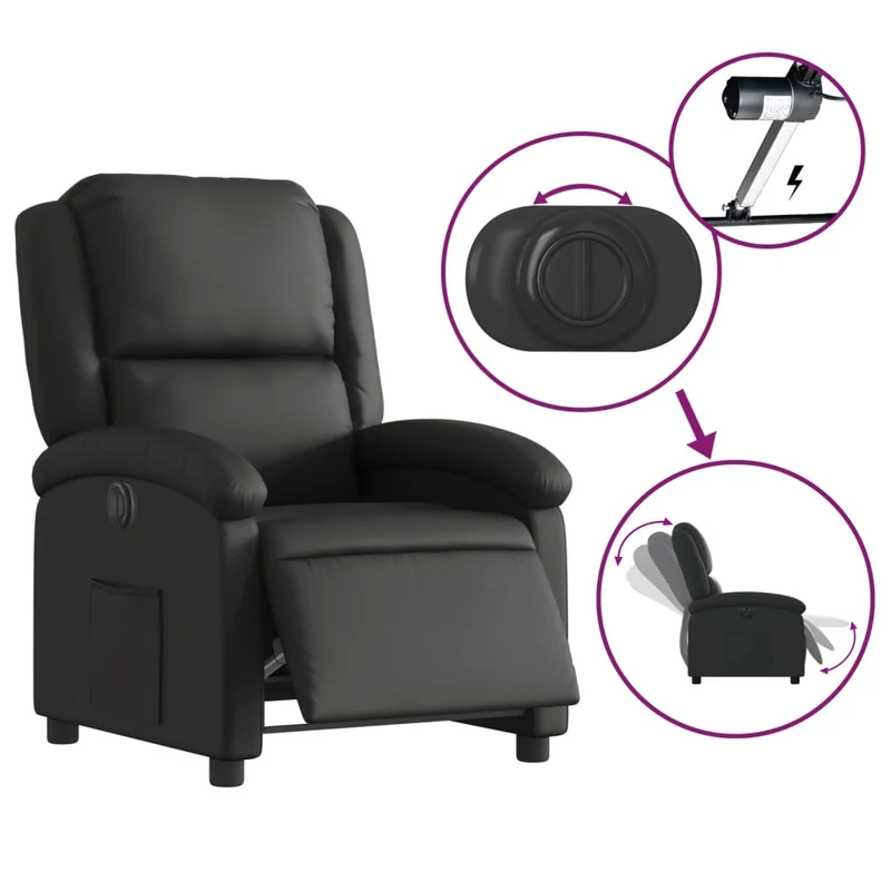 Fauteuil relax TV fonction d'inclinaison électrique très confortable en cuir véritable noir DEC028459