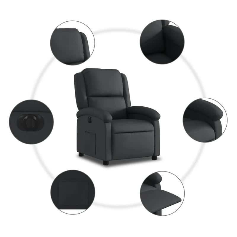 Fauteuil relax TV fonction d'inclinaison électrique très confortable en cuir véritable noir DEC028459