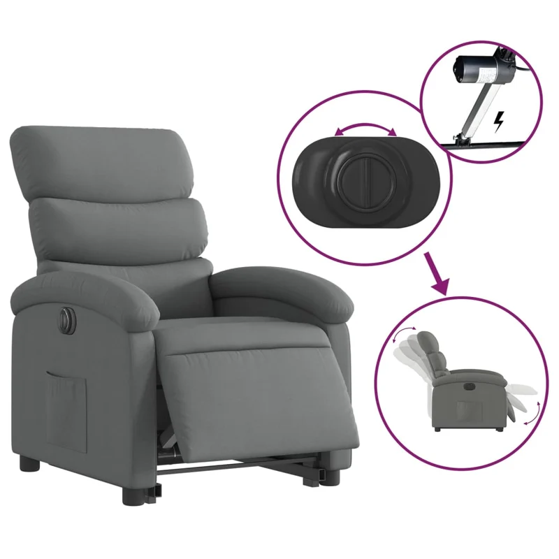 Fauteuil relax TV fonction de levage électrique très confortable en tissu gris foncé DEC028362