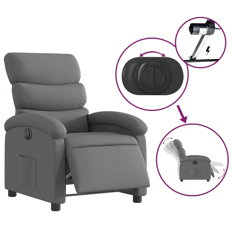Fauteuil relax TV fonction de levage électrique très confortable en tissu gris foncé DEC028350