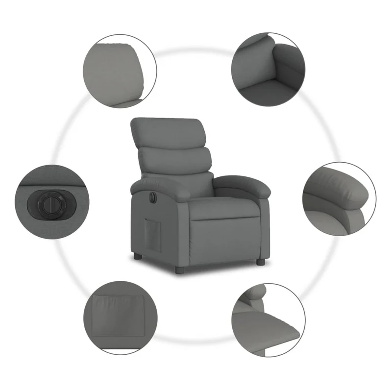 Fauteuil relax TV fonction de levage électrique très confortable en tissu gris foncé DEC028350