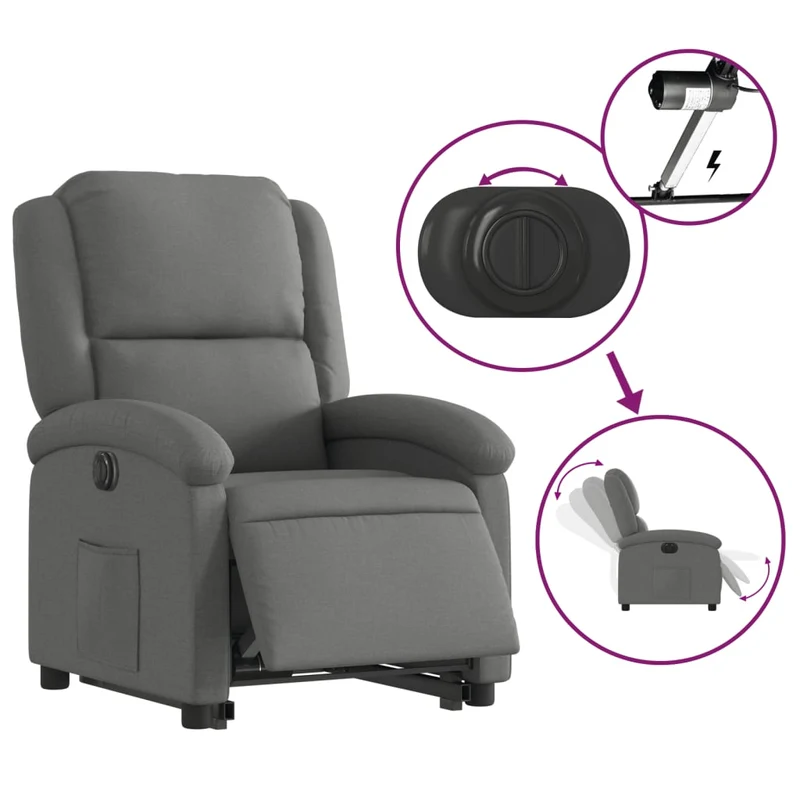 Fauteuil relax TV fonction de levage électrique très confortable en tissu gris foncé DEC028347