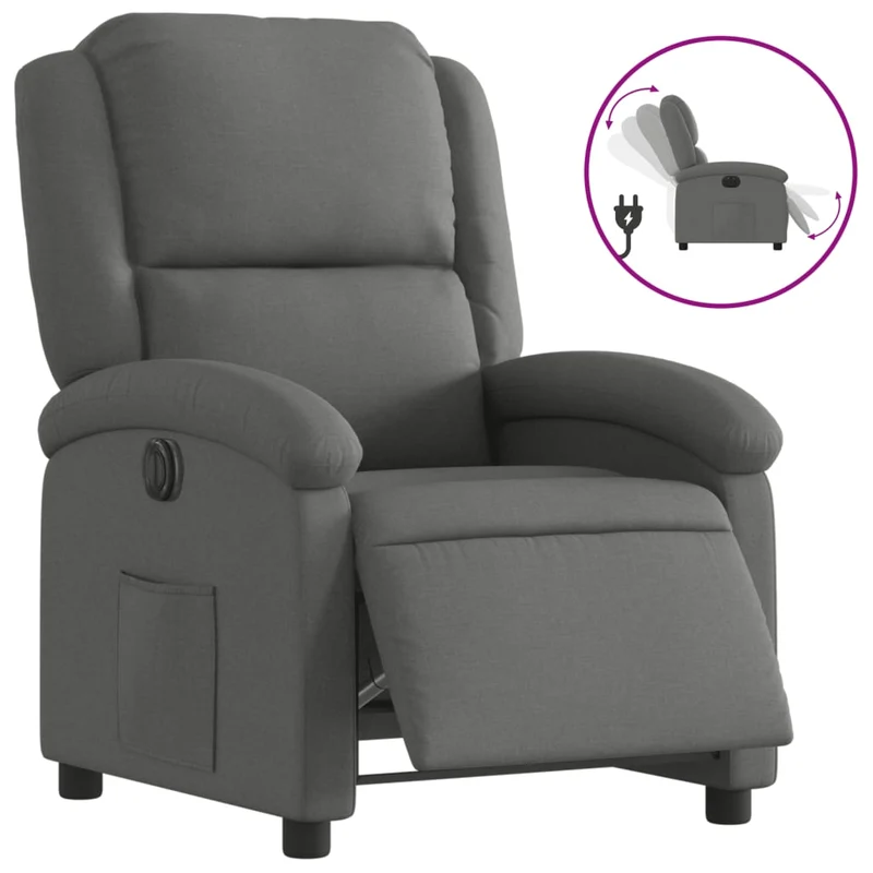 Fauteuil relax TV fonction d'inclinaison électrique très confortable en tissu gris foncé DEC028338