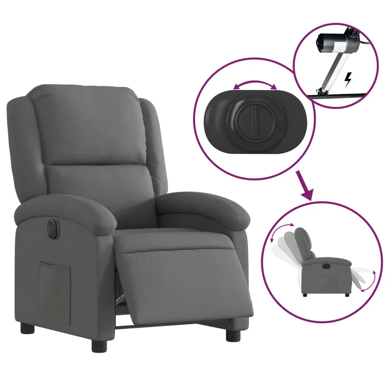 Fauteuil relax TV fonction d'inclinaison électrique très confortable en tissu gris foncé DEC028338