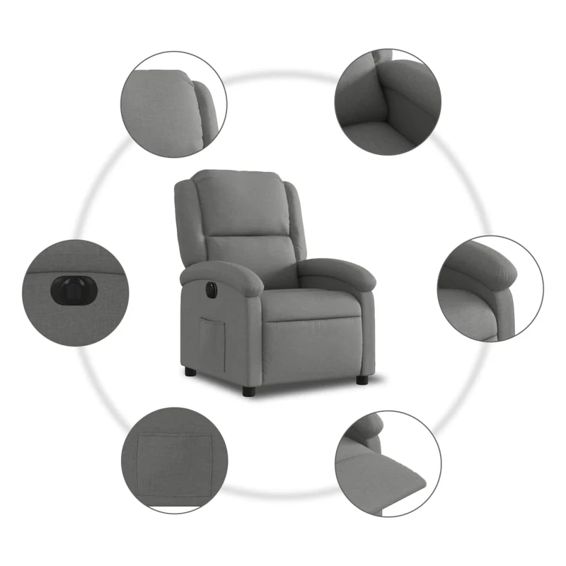 Fauteuil relax TV fonction d'inclinaison électrique très confortable en tissu gris foncé DEC028338