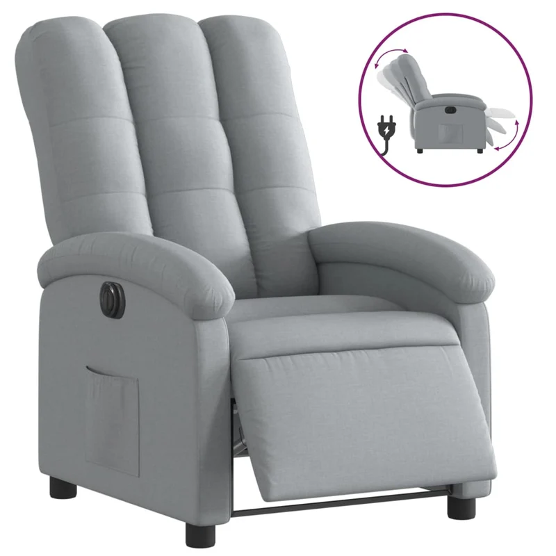 Fauteuil relax TV fonction d'inclinaison électrique très confortable en tissu gris clair DEC028313