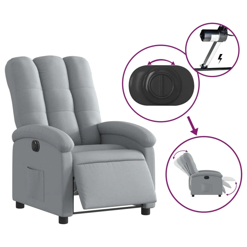 Fauteuil relax TV fonction d'inclinaison électrique très confortable en tissu gris clair DEC028313