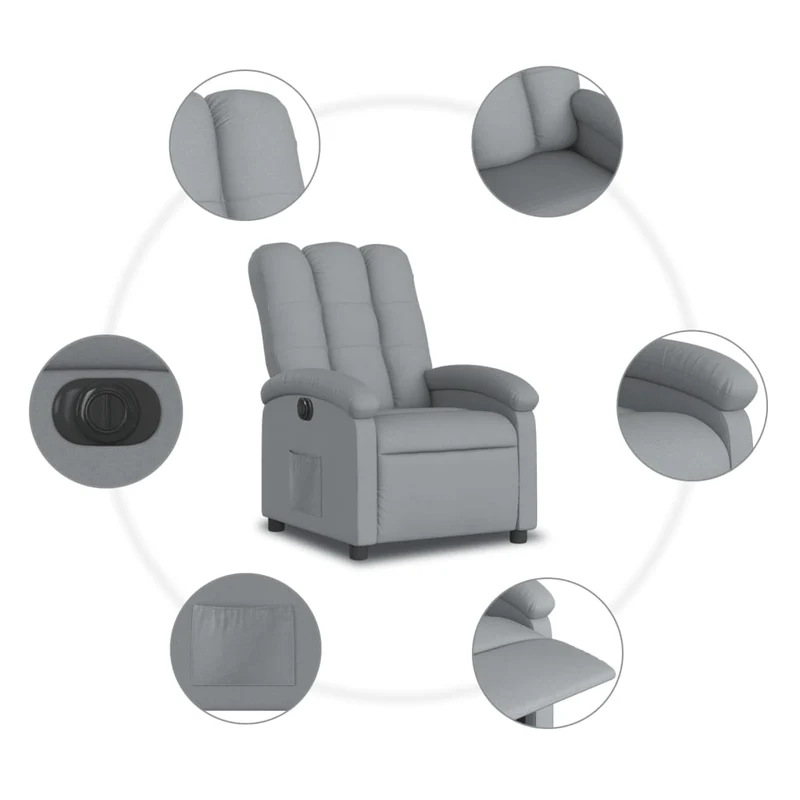Fauteuil relax TV fonction d'inclinaison électrique très confortable en tissu gris clair DEC028313