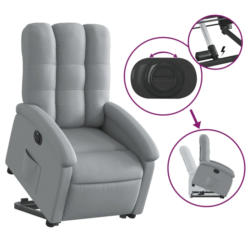 Fauteuil relax TV fonction de levage électrique très confortable en tissu gris clair DEC028308
