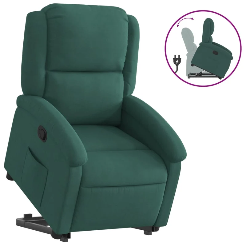 Fauteuil relax TV rembourrage confortable fonction de levage électrique en velours vert foncé DEC028233