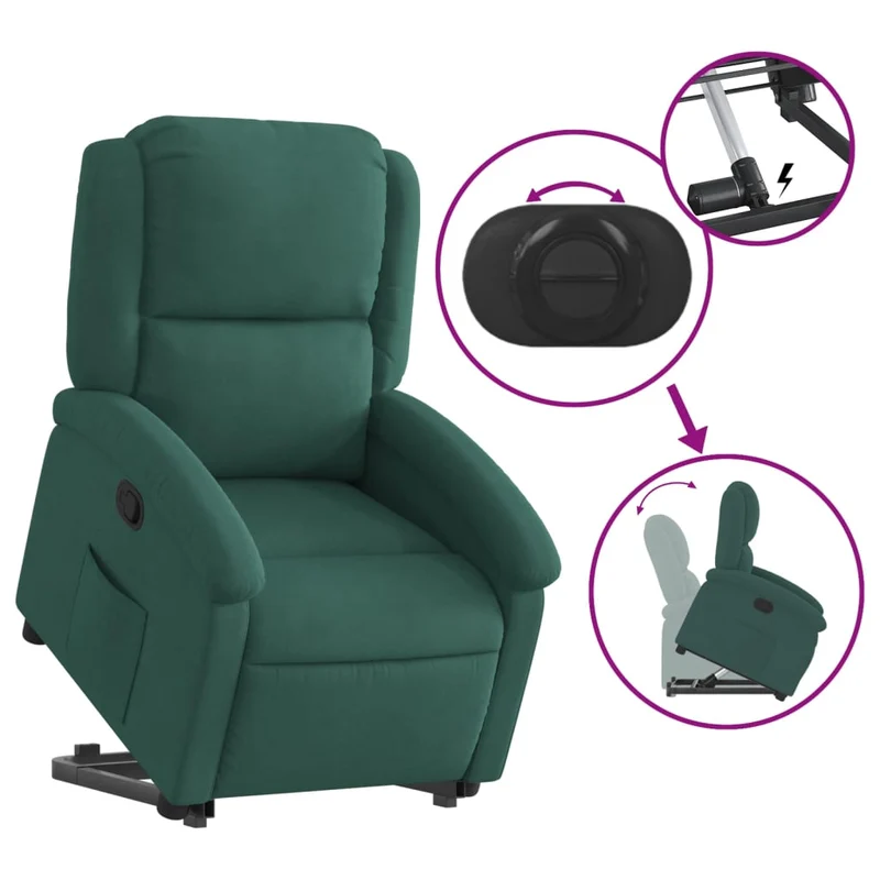 Fauteuil relax TV rembourrage confortable fonction de levage électrique en velours vert foncé DEC028233