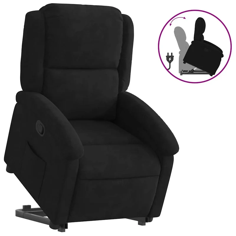 Fauteuil relax TV rembourrage confortable fonction de levage électrique en velours noir DEC028125