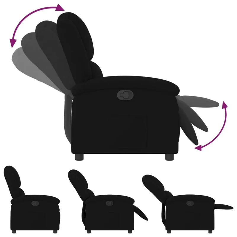 Fauteuil relax TV rembourrage confortable fonction d'inclinaison manuelle en velours noir DEC028124
