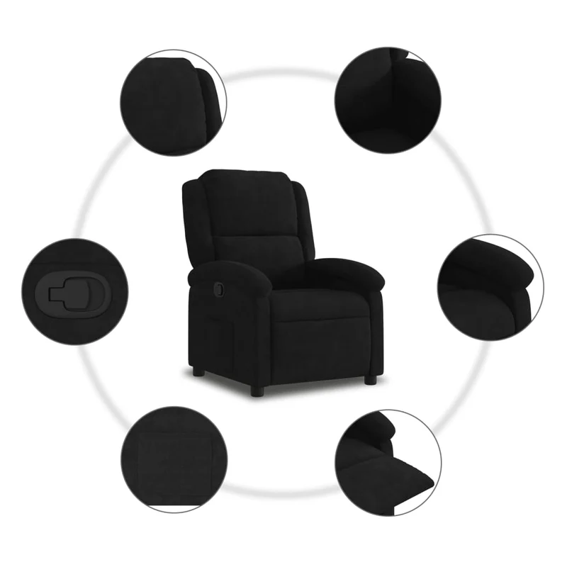 Fauteuil relax TV rembourrage confortable fonction d'inclinaison manuelle en velours noir DEC028124