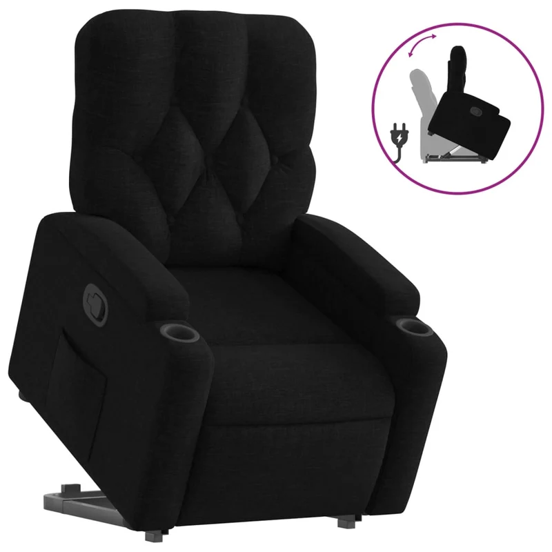Fauteuil relax TV rembourrage confortable fonction de levage électrique en tissu noir DEC028112