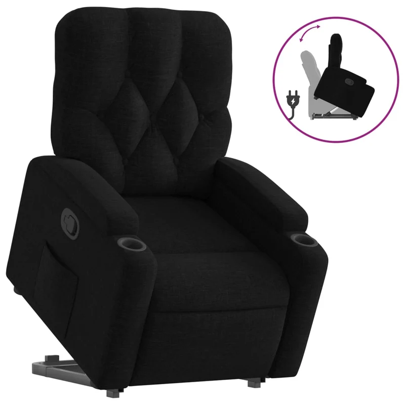 Fauteuil relax TV rembourrage confortable fonction de levage électrique en tissu noir DEC028112