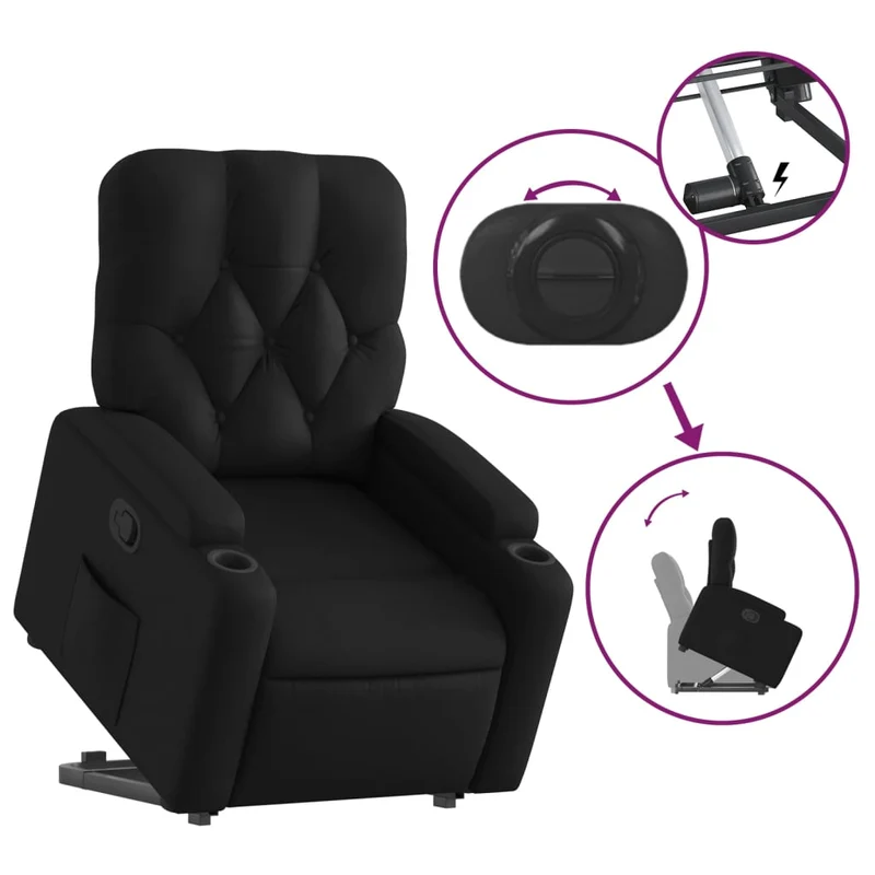 Fauteuil relax TV rembourrage confortable fonction de levage électrique en PVC noir DEC028089