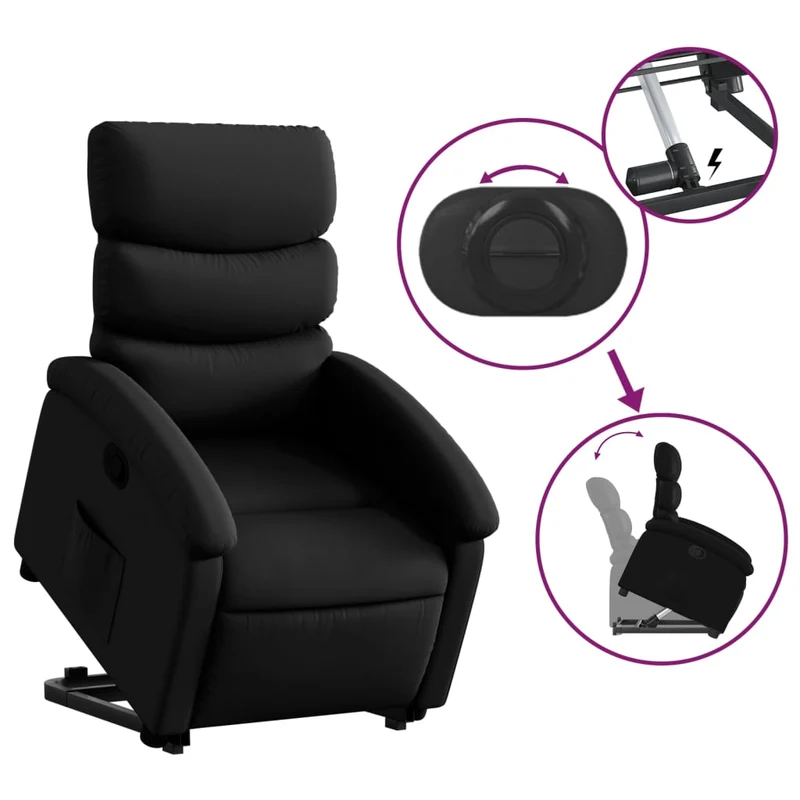 Fauteuil relax TV rembourrage confortable fonction de levage électrique en PVC noir DEC028082