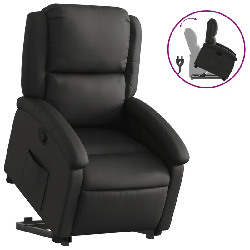 Fauteuil relax TV rembourrage confortable fonction de levage électrique en cuir véritable noir DEC028065