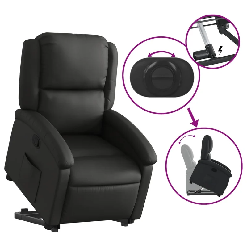 Fauteuil relax TV rembourrage confortable fonction de levage électrique en cuir véritable noir DEC028065