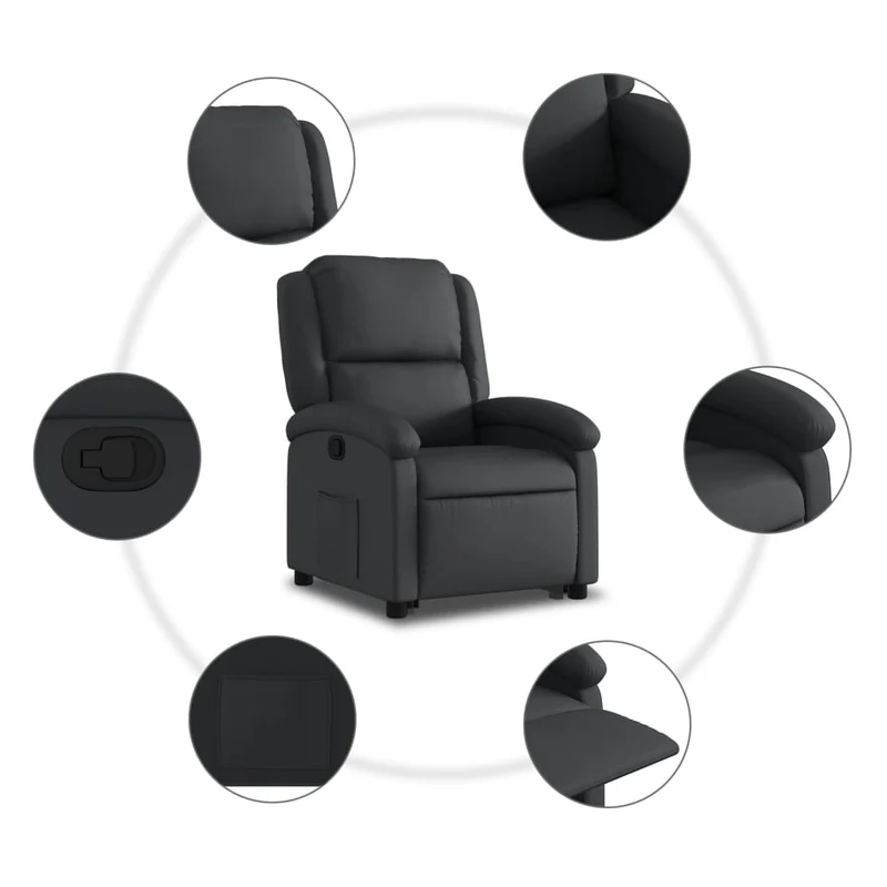 Fauteuil relax TV rembourrage confortable fonction de levage électrique en cuir véritable noir DEC028065