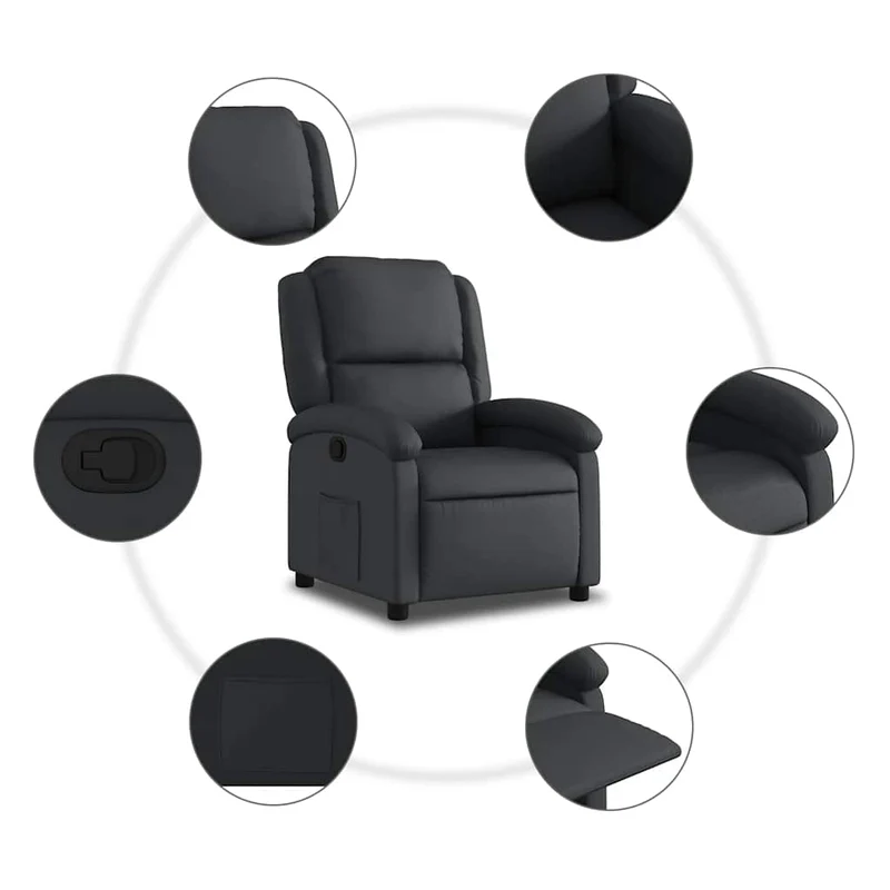 Fauteuil relax TV rembourrage confortable fonction d'inclinaison manuelle en cuir véritable noir DEC028064