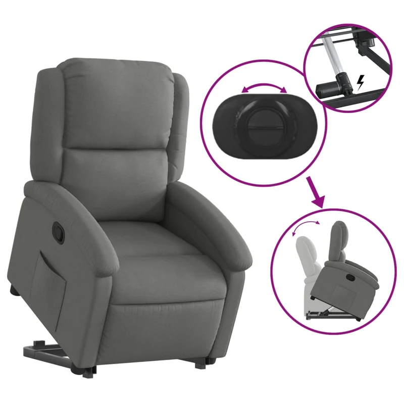 Fauteuil relax TV rembourrage confortable levage électrique en tissu gris foncé DEC027956