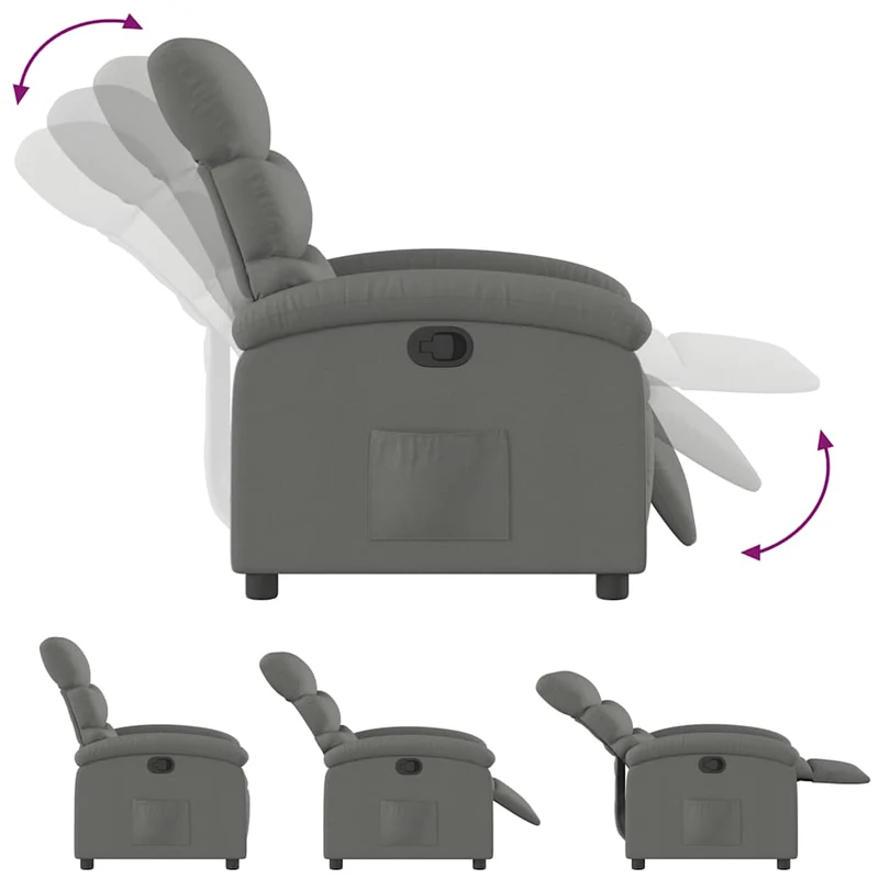 Fauteuil relax TV rembourrage confortable fonction d'inclinaison manuelle en tissu gris foncé DEC027953