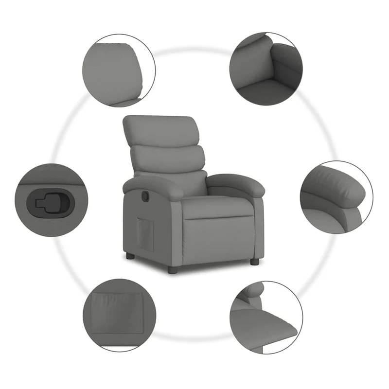 Fauteuil relax TV rembourrage confortable fonction d'inclinaison manuelle en tissu gris foncé DEC027953