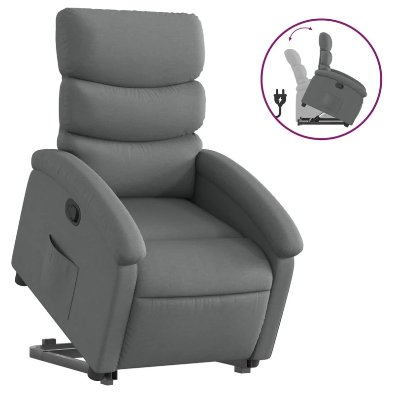 Fauteuil relax TV rembourrage confortable fonction de levage électrique en tissu gris foncé DEC027935