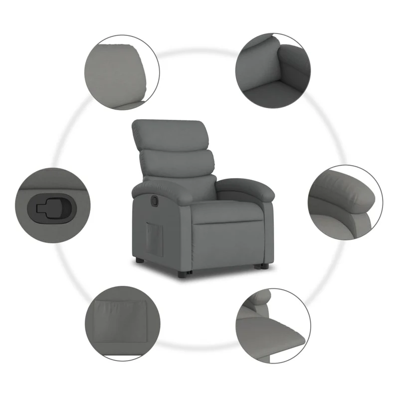 Fauteuil relax TV rembourrage confortable fonction de levage électrique en tissu gris foncé DEC027935