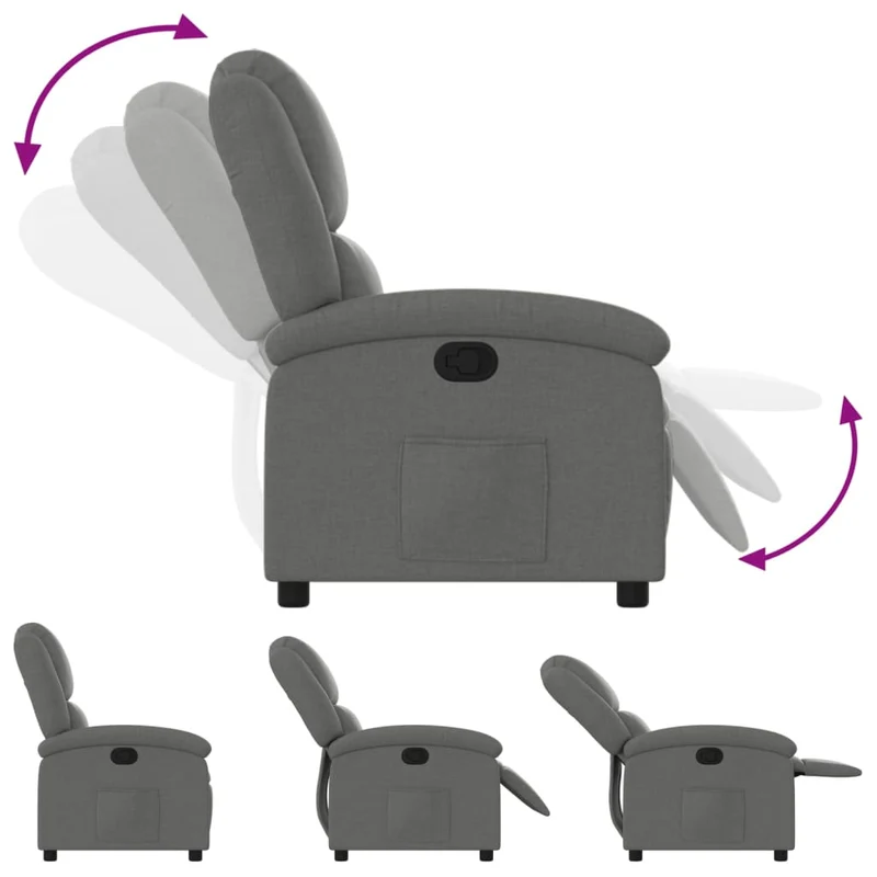 Fauteuil relax TV rembourrage confortable fonction d'inclinaison manuelle en tissu gris foncé DEC027929