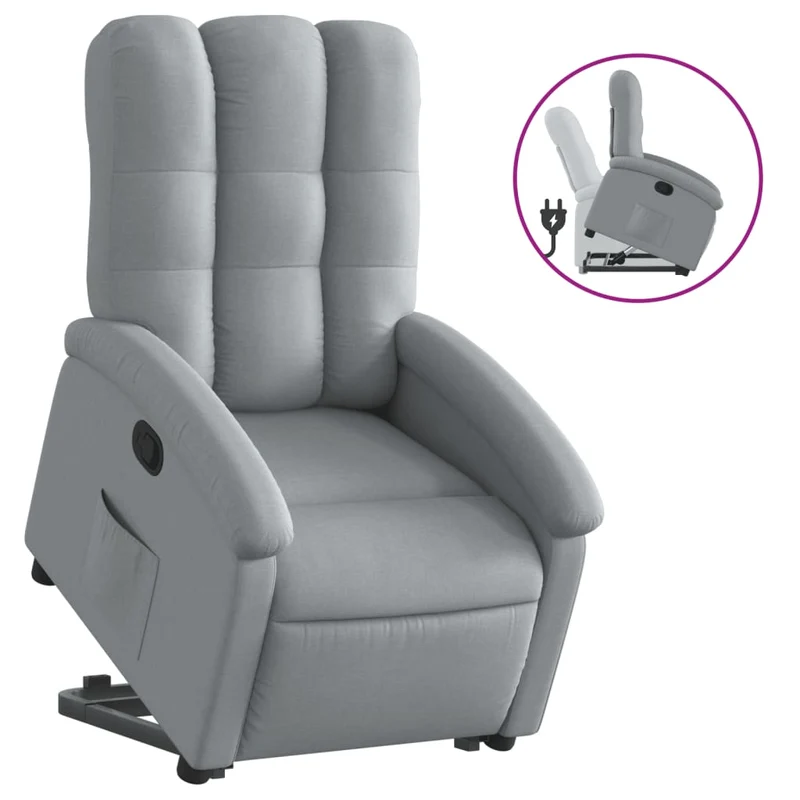 Fauteuil relax TV rembourrage confortable fonction de levage électrique en tissu gris clair DEC027888