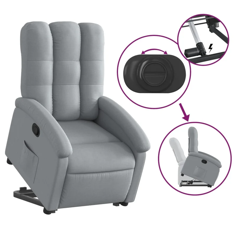 Fauteuil relax TV rembourrage confortable fonction de levage électrique en tissu gris clair DEC027888