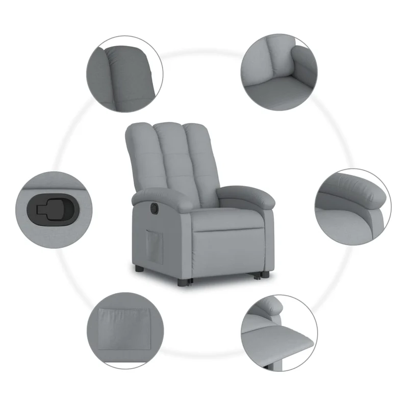 Fauteuil relax TV rembourrage confortable fonction de levage électrique en tissu gris clair DEC027888