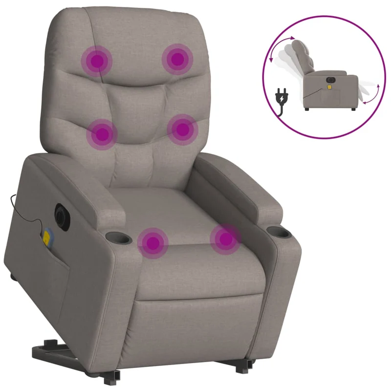 Fauteuil de relaxation fonction massage et inclinable en tissu taupe DEC027869