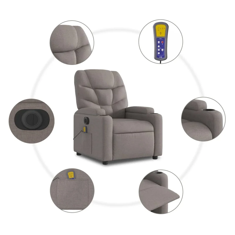 Fauteuil de relaxation fonction massage et inclinable en tissu taupe DEC027869