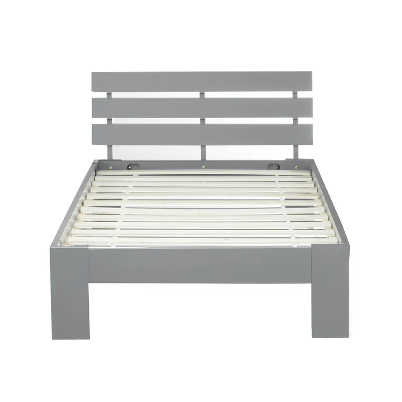 Lit simple 1 personnes avec sommier à lattes en bois gris 90x 200 cm LIT06207