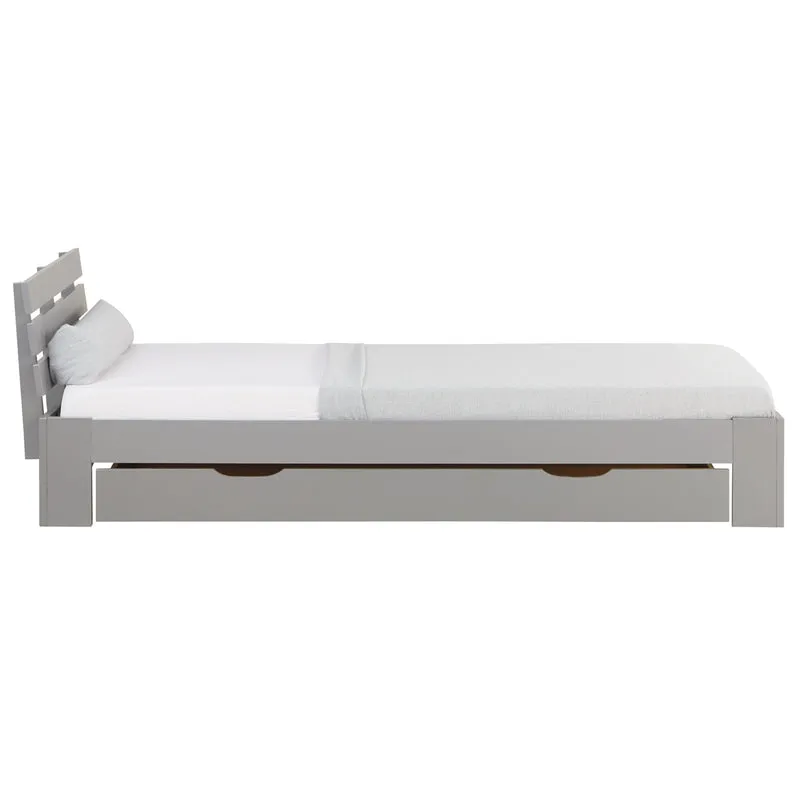 Lit simple 1 personnes avec sommier à lattes en bois gris avec tiroirs de rangement 90x 200 cm LIT06237