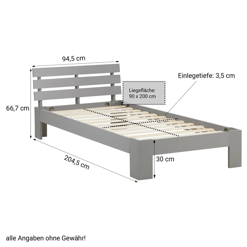 Lit simple 1 personnes avec sommier à lattes en bois gris avec tiroirs de rangement 90x 200 cm LIT06237
