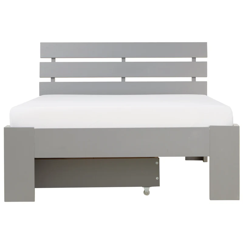 Lit simple 1 personnes avec sommier à lattes en bois gris avec tiroirs de rangement 90x 200 cm LIT06237