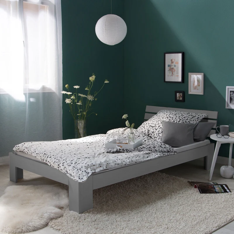 Lit simple 1 personnes avec sommier à lattes en bois gris avec tiroirs de rangement 90x 200 cm LIT06237